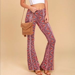 Billabong For Now Burgundy Print Flare Pants XL